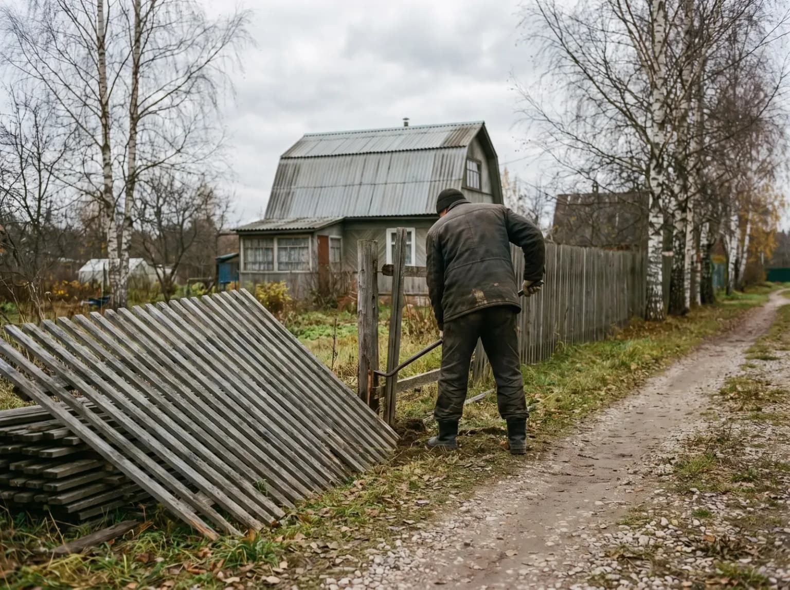 Демонтаж старого деревянного забора