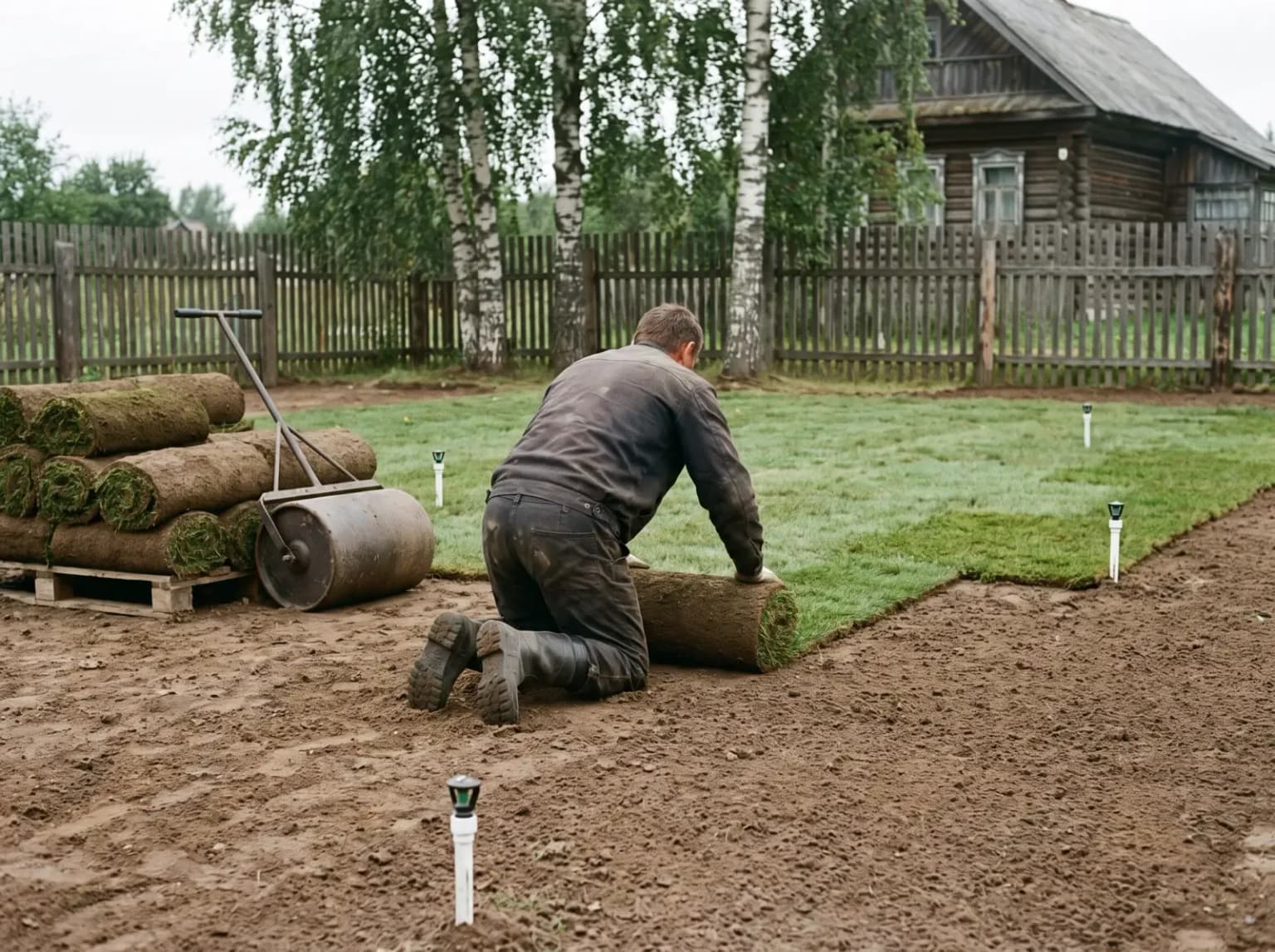 Укладка рулонного газона