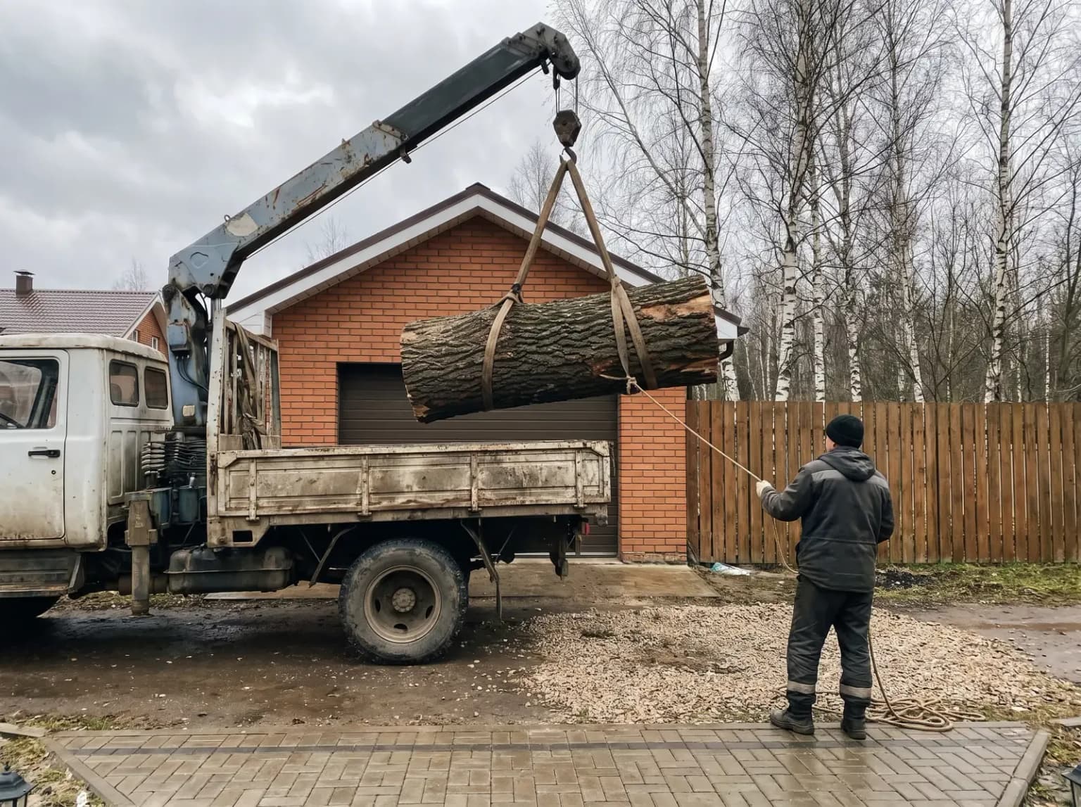 Манипулятор опускает часть ствола на свободную площадку